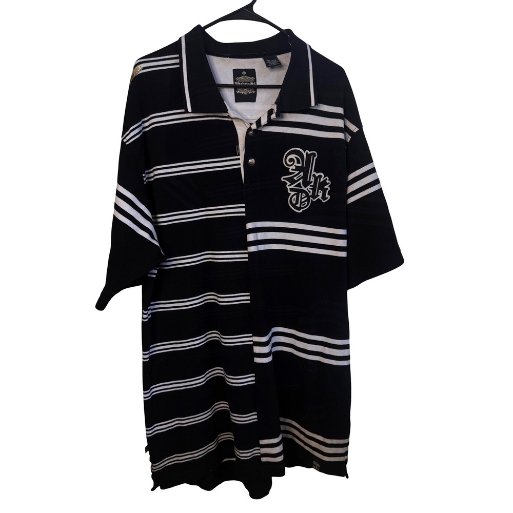 Akademiks Mens 2XL Black White Striped Embroidered Logo Polo Y2K Streetwear